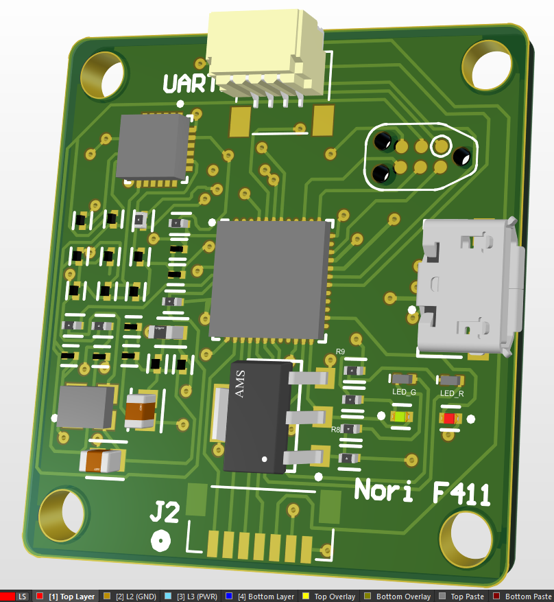 Nori F411 PCB (3D render)